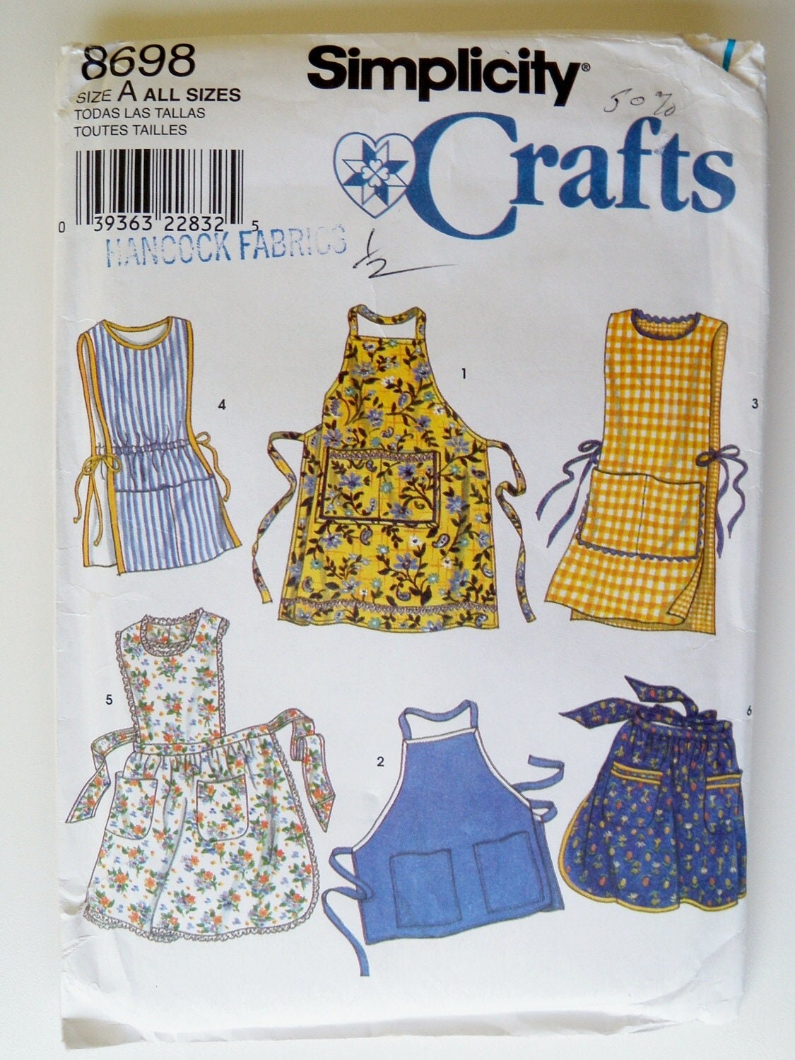 Apron Pattern Full Half Cobbler Simplicity 8698 All Sizes