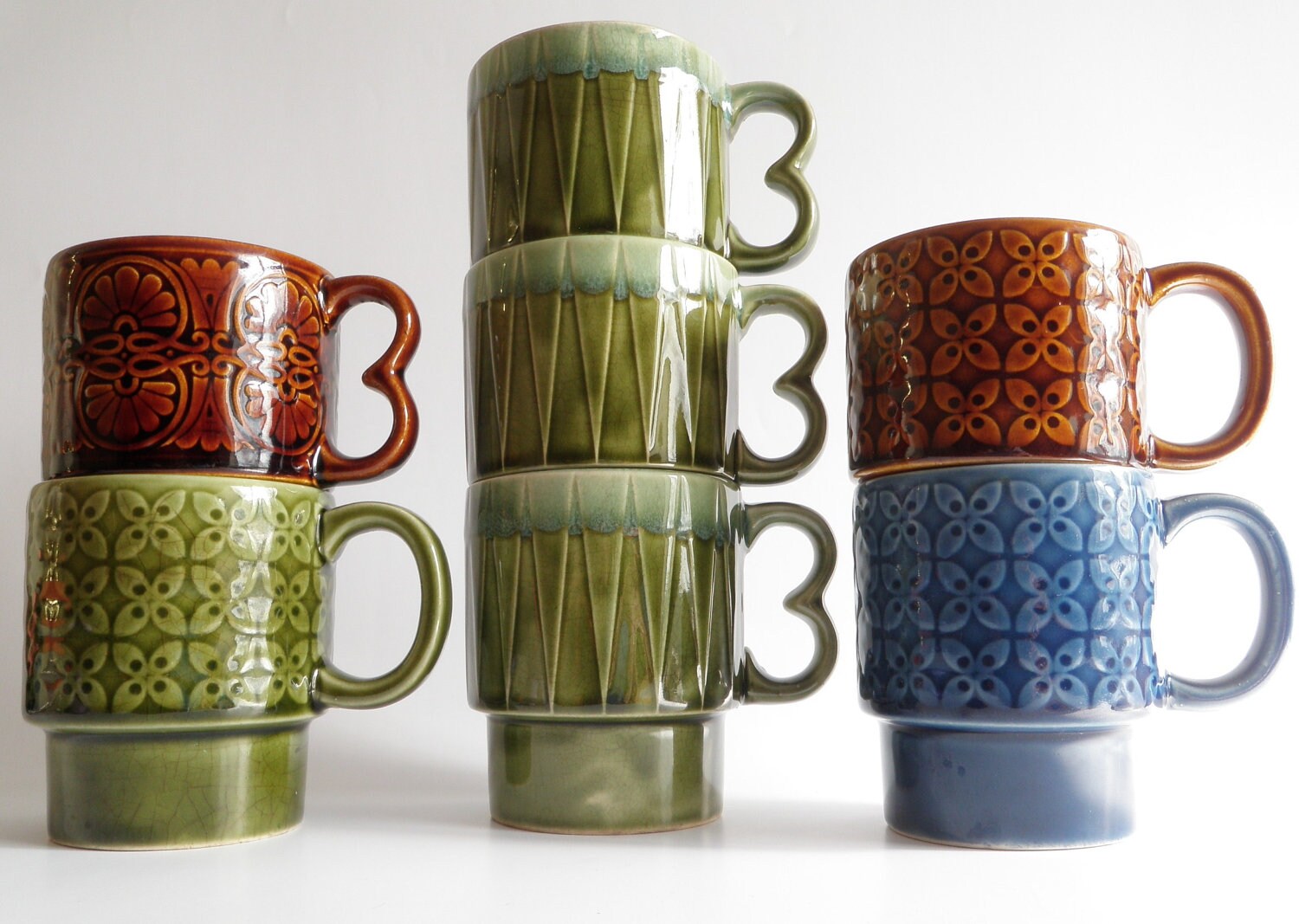 Vintage Coffee  Mugs Stacking Ceramic Cups  Japan 7
