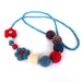 Summertime - color block necklace, felt necklace, beaded necklace, multicolor necklace, boho chic, red, blue and white