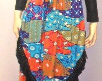 Vtg 70's Hippie Maxi Dress-with Fringe Sz Small BOHO Festival Woodstock