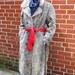 Grey curly lamb and leather vintage coat with mink collar 1970s.