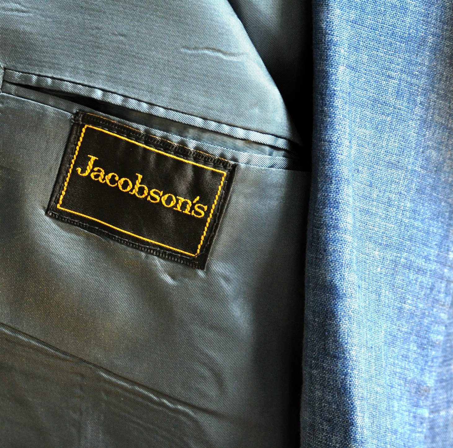 Mens Chambray Blazer. Vintage Blue Denim Sport Coat 44R.