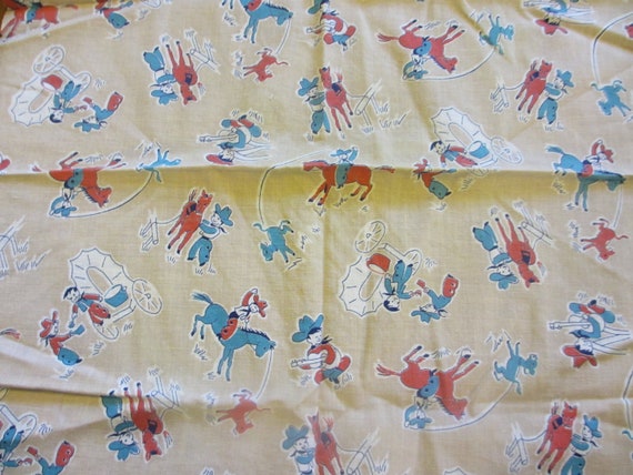 Vintage Cowboy Fabric Circa 1940s by MemphisNanney on Etsy