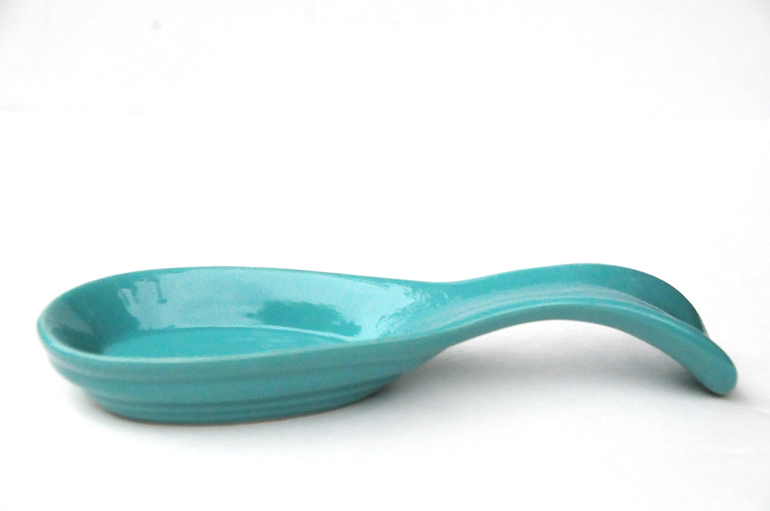 turquoise ceramic spoon rest large thick mint teal happy