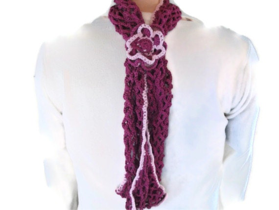 Lacy Scarf in Raspberry & Pale Pink with by UniquelyYourDesigns