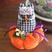 Halloween Cat Pincushion 4 x 3 GINGHAM Print Primitive Prim Fall Autumn Cloth Doll Decoration Soft Sculpture Folk Art