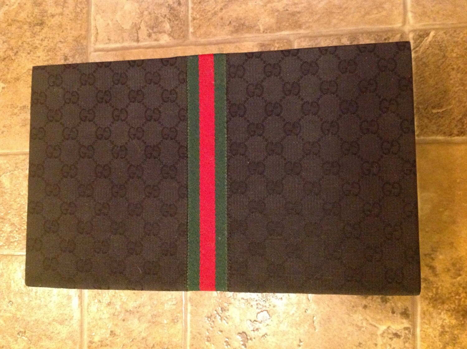 Vintage GUCCI Jewelry Box Black Leather Fabric Authentic Suede