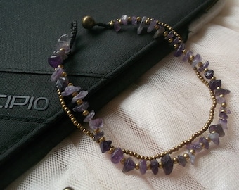 Smoothly anklet/Amethyst anklet/small brass chain anklet/Hawaii anklet/Summer anklet/Thankgiving gift/for her/fall jewelry/Autumn trends/chi