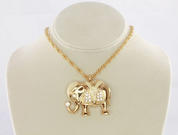 KJL for Avon Elephant Brooch Necklace Rhinestone Enamel