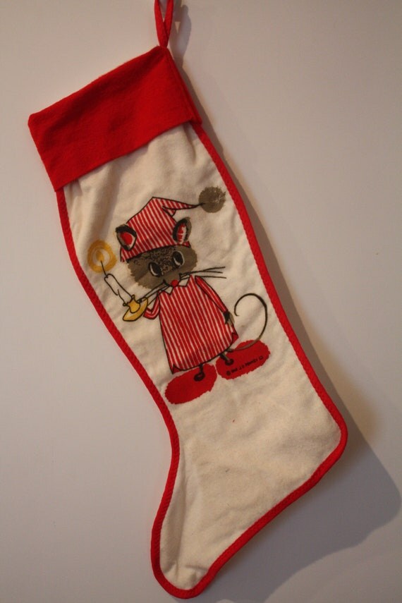 Vintage 1966 JC Penney Santa Mouse Christmas Stocking