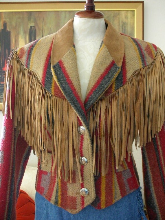 elastic belt waist tan Fringe Wear Coat Western Blanket Leather Bolero Pioneer Jacket