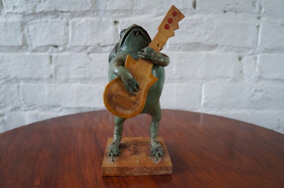 Vintage Taxidermy Bull Frog Playing the Guitar