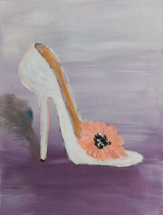 Items similar to Wedding shoe painting, modern bridal painting wedding ...