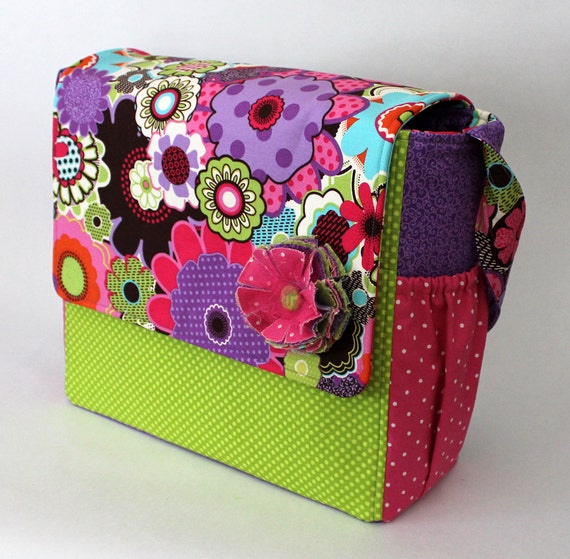 Messenger Style Diaper Bag LARGE SIZE Purple Pink and