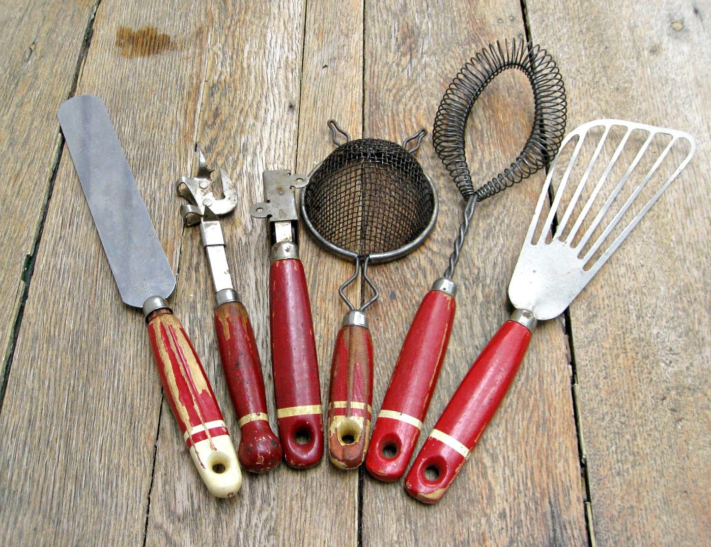 Rustic Kitchen Utensils Painted Red Handle Instant