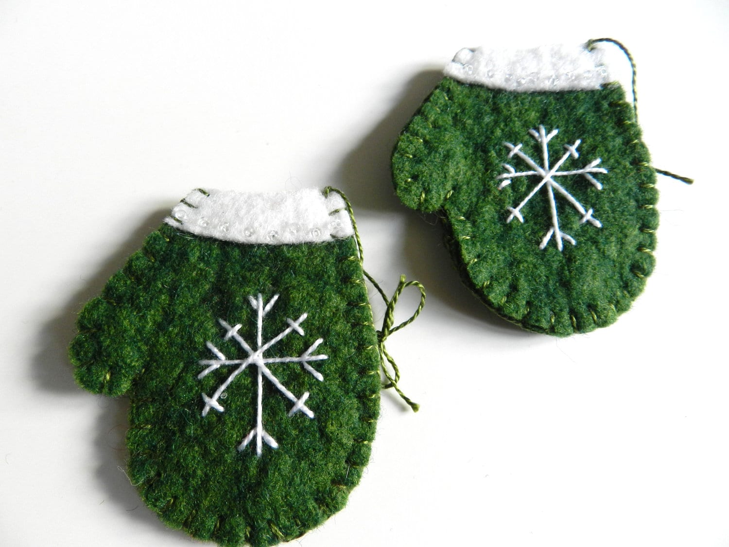 Handmade Christmas Wool Felt Ornament Snowflake on Mitten Set