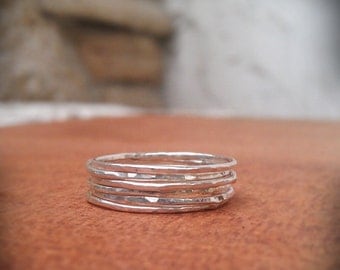 Hammered Stack Rings- Set of 6 hammered sterling silver rings