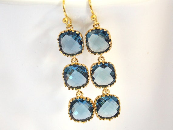 SALE Blue Earrings Gold Blue Earrings Navy Blue by mlejewelry