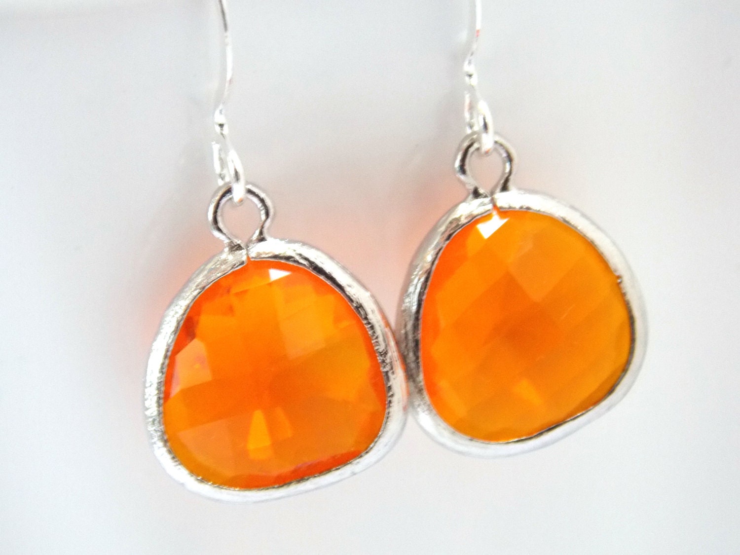 Orange Earrings Glass Earrings Tangerine Earrings Silver