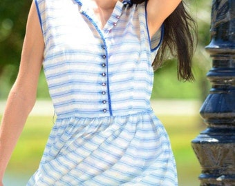 Vintage 1950s Day Dress by Jonathan Logan Blue & White Stripe
