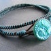 Rue's Flowers Wrap Bracelet: Hunger Games Inspired Leather and Waxed Irish Linen Wrap Bracelet with Teal Czech Flower Button