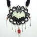 Vampire Bat Necklace with Swarovski Crystals, and Howlite Skull Charm - On Adjustable Velvet Ribbon