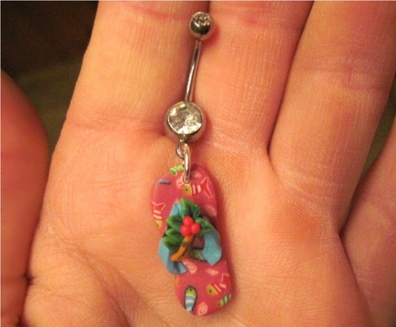 Belly Button Ring Flip Flop Fimo Polymer by ArianrhodWolfchild