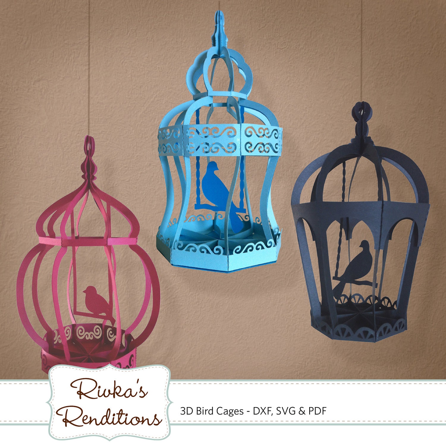 Download 3D Bird Cages Digital Cut File and Template DXF SVG and PDF