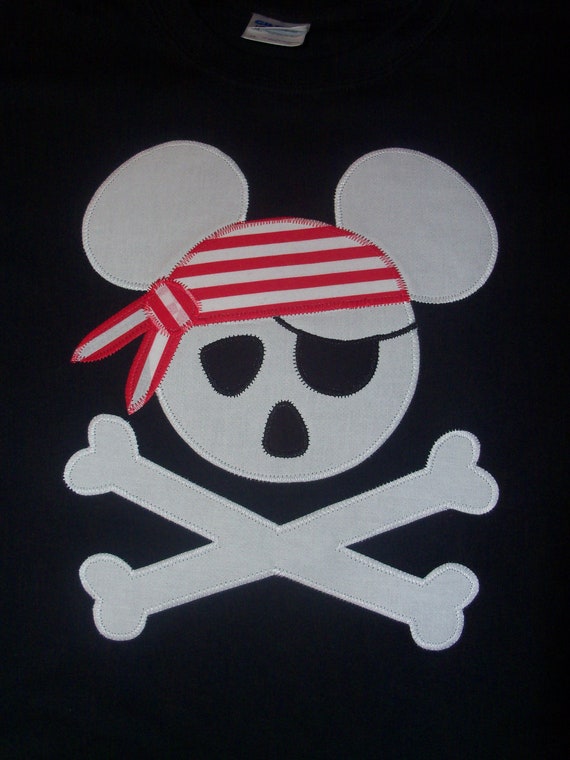 Items similar to Mickey Pirate Skull and Crossbones Appliqued Tee on Etsy