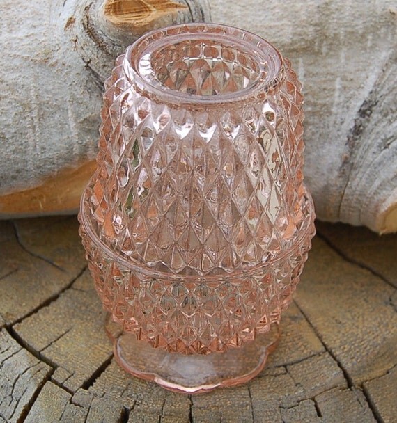 Vintage Pink Fairy Lamp Candle Holder Depression Glass Pressed