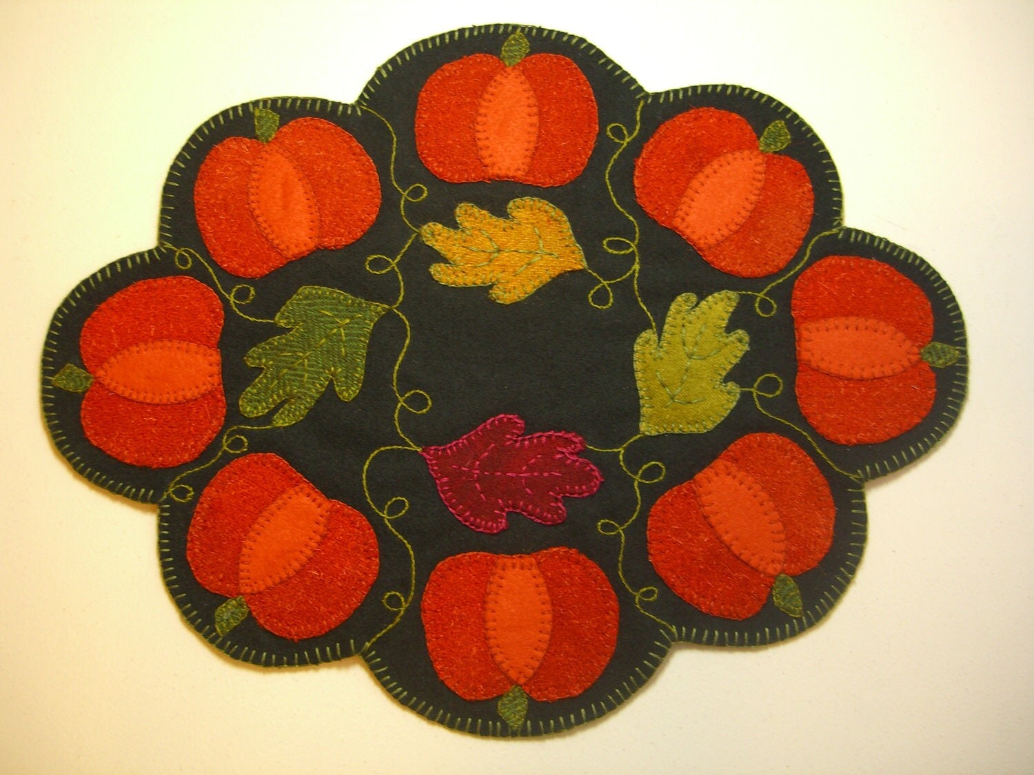 Pumpkin Candle Mat Wool Applique PATTERN & Wool Felt KIT Fall