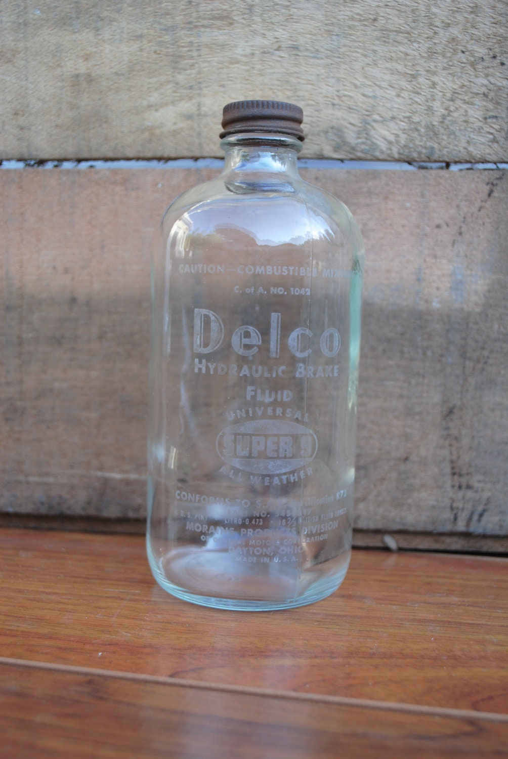 Vintage Glass Bottle Delco Brake Fluid