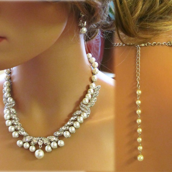 Items similar to Bridal jewelry, Bridal back drop bib necklace ...