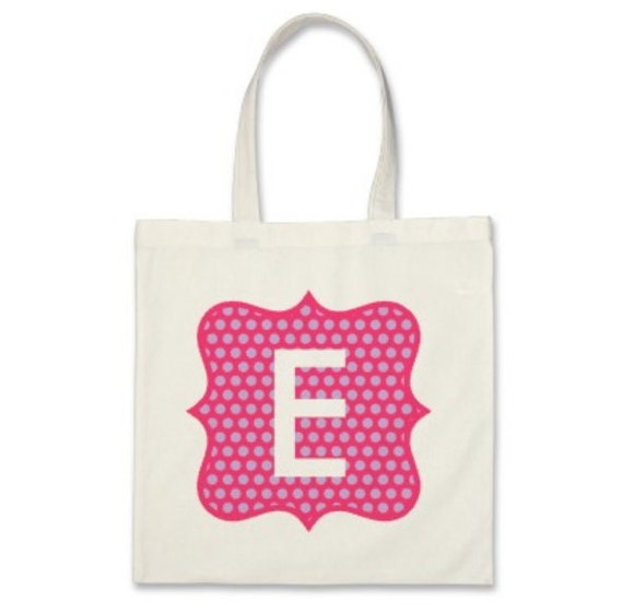 Items similar to Girl Personalized Tote Bag - Polka Dot Frame Initial ...