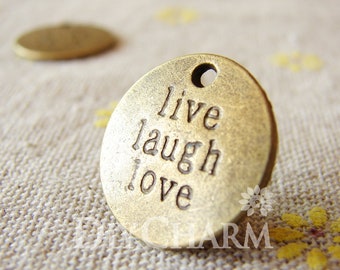 Antique Bronze Round Live Laugh Love Dot Charm Pendants Drops 20x20mm - 10Pcs - DC24976