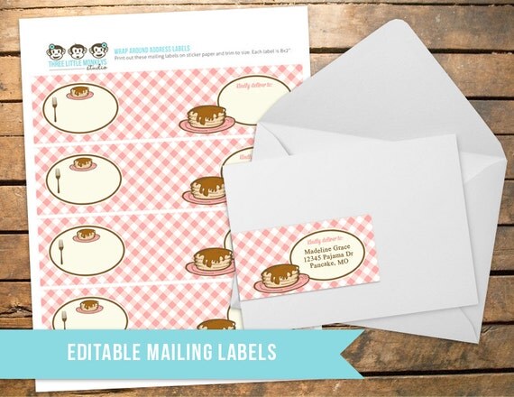 Pancakes and Pajamas PJs Wrap Around Mailing Labels Il_570xn