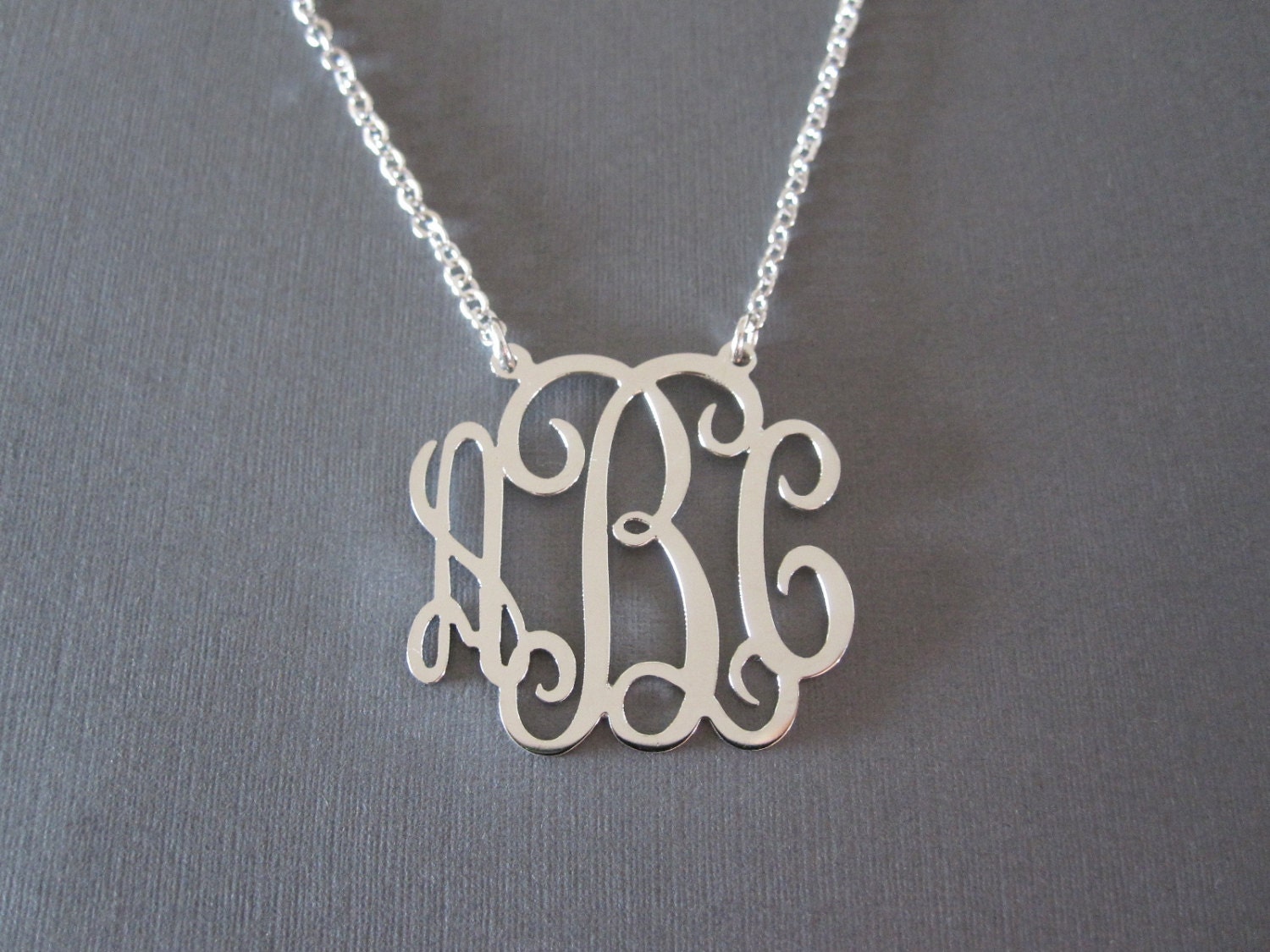 Personalized White Gold Monogram Necklace 3 Pendant Sizes