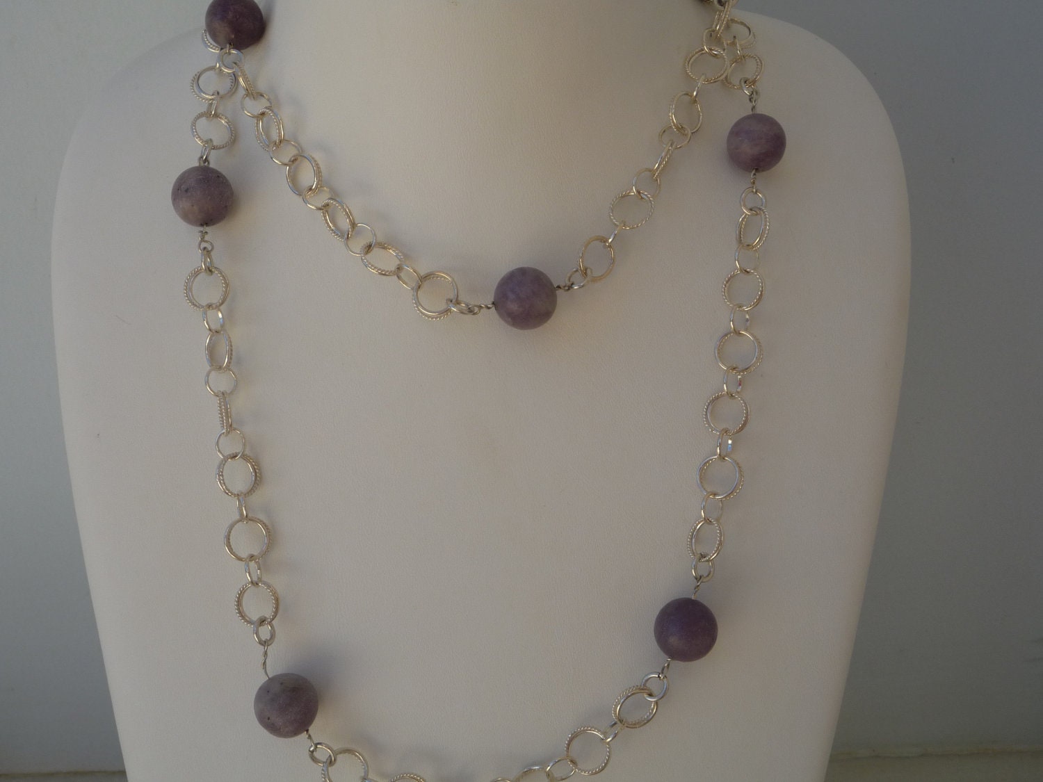 Sterling Silver round double loop chain necklace with Lilac