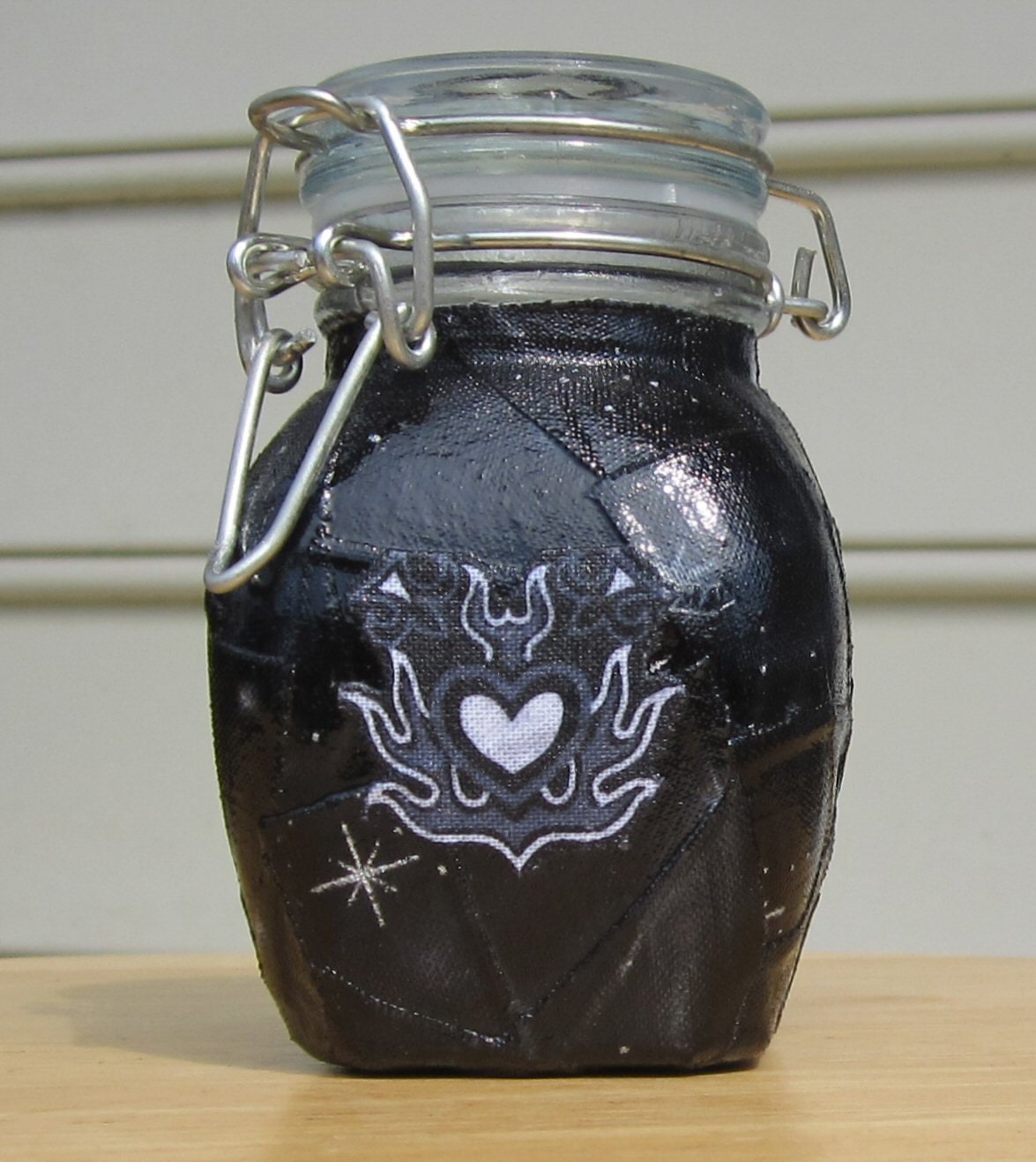 Glass LatchTop Apothecary Jar Small Black with Flaming