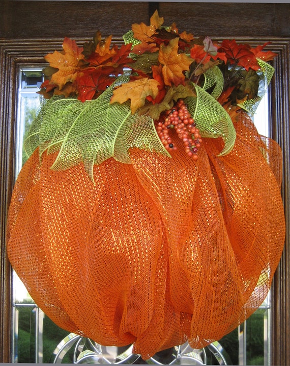 Items similar to Deco Mesh PUMPKIN WREATH on Etsy