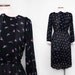 Peter Pan Collar Sheer Floral Dress with Long Sleeves Size Medium 1980s Vintage