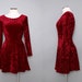 Cranberry Red Velvet Stretch Mini Dress w/ Long Sleeves Size Small 1980s Vintage