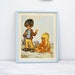 The way to Paris, French Boy and Girl picture , 70s style colorful children art, Nursery room, Kids room, naive retro art, Christmas gift