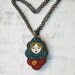 Hand Painted Girl on Walnut Wood Wearable Art Pendant OOAK