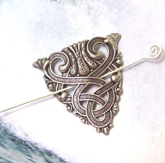 Silver Celtic Shawl Pin Celtic Scarf Pin Celtic Hair Slide