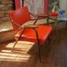 VINTAGE MCM CHAIR Mid Century Modern Bright Orange Knoll Style Atomic Mod Spring Seat Arm Chair Reclining Back Bent Metal Steel Frame