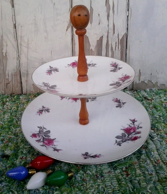 Vintage Two Tier China Serving Platter by Laurel Antique