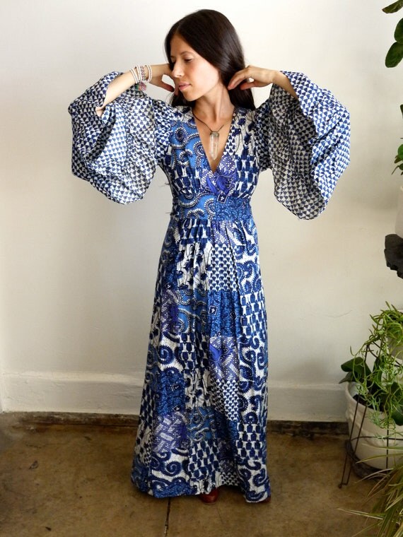 70s Indonesian  Batik  Maxi Dress 