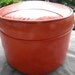 nice vintage retro mid CENTURY orange baseball HASSOCK FOOT stool ottoman