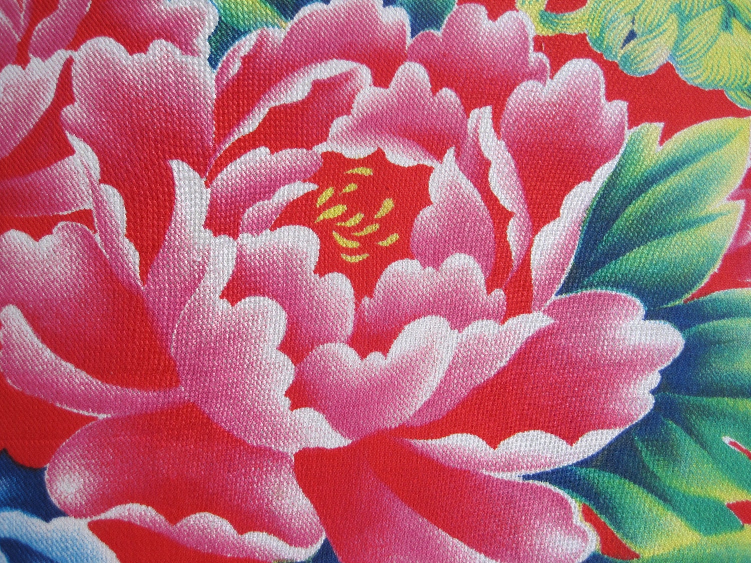 Vintage Chinese red peony cotton fabric